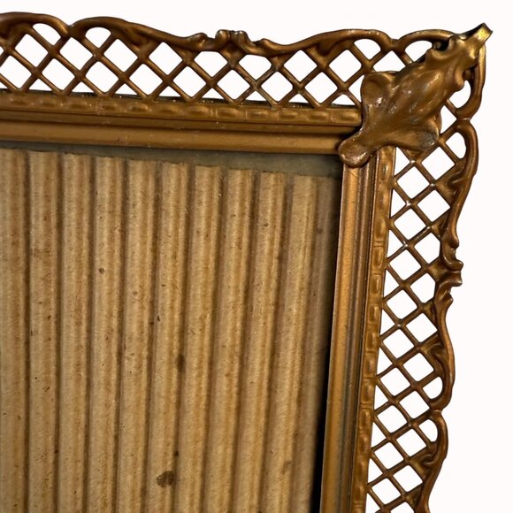 Ornate Metal Picture Frame Gold Tone Vintage Lattice Design Glass Front 8 X 10 - Picture 4 of 16